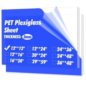 imageArt3d 2 Pack 18quot Thick Plexiglass Sheets  36quot x 24quot PET Clear Acrylic Sheets for Art DesignCraft Projects Signs DIY in Home Wedding FestivalPartyOffice12 x 12  3mm Thick