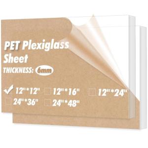 imageArt3d 2 Pack 18quot Thick Plexiglass Sheets  36quot x 24quot PET Clear Acrylic Sheets for Art DesignCraft Projects Signs DIY in Home Wedding FestivalPartyOffice12 x 12  6mm Thick