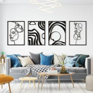 imageArt3d Black Metal Wall Art 4 Pieces Abstract Wall Decor for Living Room Dining Room 3D Textured Metal Wall Sculptures Minimalist Wall Art StyleBlack