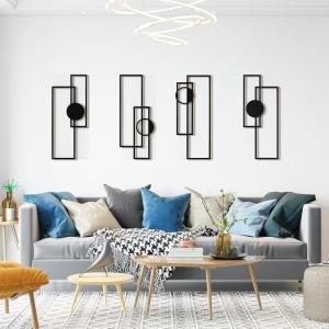 imageArt3d Black Metal Wall Art 4 Pieces Abstract Wall Decor for Living Room Dining Room 3D Textured Metal Wall Sculptures Minimalist Wall Art StyleBlackMinimalist