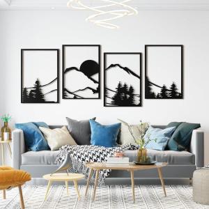 imageArt3d Black Metal Wall Art 4 Pieces Abstract Wall Decor for Living Room Dining Room 3D Textured Metal Wall Sculptures Minimalist Wall Art StyleBlackMountain