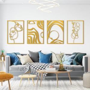 imageArt3d Black Metal Wall Art 4 Pieces Abstract Wall Decor for Living Room Dining Room 3D Textured Metal Wall Sculptures Minimalist Wall Art StyleGold