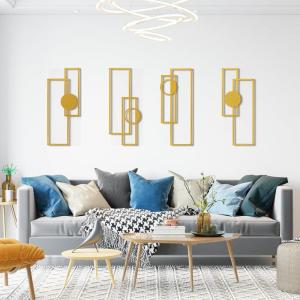 imageArt3d Black Metal Wall Art 4 Pieces Abstract Wall Decor for Living Room Dining Room 3D Textured Metal Wall Sculptures Minimalist Wall Art StyleGoldMinimalist