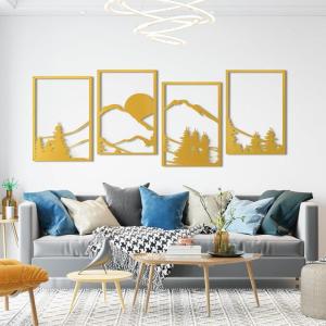 imageArt3d Black Metal Wall Art 4 Pieces Abstract Wall Decor for Living Room Dining Room 3D Textured Metal Wall Sculptures Minimalist Wall Art StyleGoldMountain