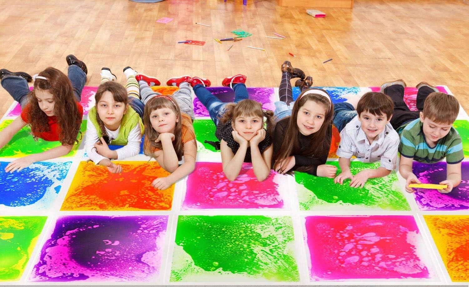 imageArt3d 6Tile Sensory Room Tile MultiColor Exercise Mat Liquid Encased Floor Playmat Kids Play Floor Tile 197quot Large Tile 16 SqFtColorful