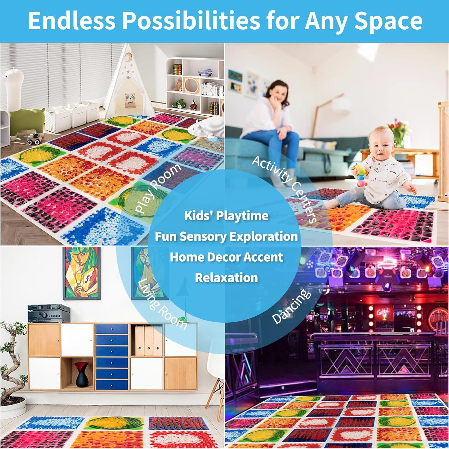 imageArt3d Liquid Sensory Floor Tiles 30 x 30 cm Playroom Dance Floor Square Colourful 4 TilesMulticolored  4 Colors
