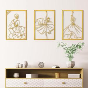imageArt3d Set of 3 Black Metal Wall art Wall Decor for Living roomDining RoomHallway Dance Room Line Art Wall DcorDancer theme Wall Art StyleGold
