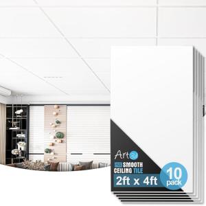 imageArt3d 10Pack Smooth Drop Ceiling Tile 2ft x 4ft  FireRated Waterproof Reusable  Premium PVC No Sag and Breakage  Cover 80 Sq Ft BlackWhite