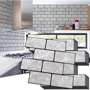 imageArt3d Peel and Stick Backsplash 10Pack Thickened Stick on Subway Tiles Faux Ceramic Tiles for Kitchen Bathroom White with Black GroutJade Marble
