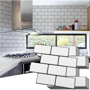 imageArt3d Peel and Stick Backsplash 10Pack Thickened Stick on Subway Tiles Faux Ceramic Tiles for Kitchen Bathroom White with Black GroutWhite with Black Grout