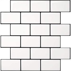 imageArt3d Peel and Stick Backsplash for Kitchen White Subway 10 Tiles Thicker DesignWhite With Black Grout