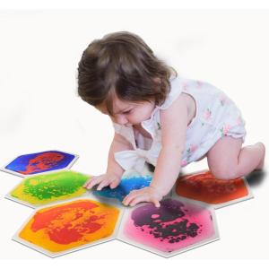 imageArt3d 9Tile Hexagon Sensory Floor Tiles for Kids Toddlers and Children Colorful Liquid Sensory Activity Mat for Active Play and DecorativeMulticoloredhexagon 1
