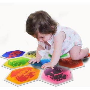 imageArt3d 9Tile Hexagon Sensory Floor Tiles for Kids Toddlers and Children Colorful Liquid Sensory Activity Mat for Active Play and DecorativeMulticoloredhexagon 2