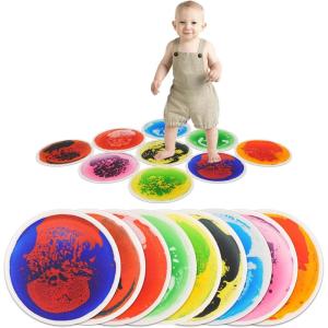 imageArt3d 9Tile Hexagon Sensory Floor Tiles for Kids Toddlers and Children Colorful Liquid Sensory Activity Mat for Active Play and DecorativeMulticoloredround 3