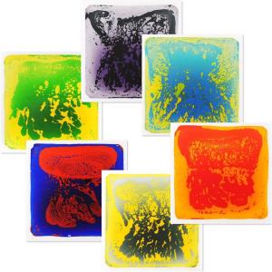 imageArt3d Liquid Sensory Floor Activity Tiles 118quotx118quot Square Multicolor 6 TilesYellowblack bluered blueyellow purpleblack greenyellow orangered