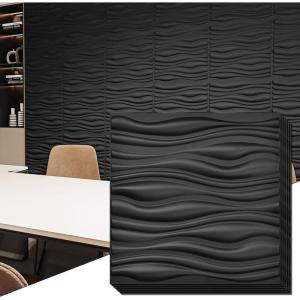 imageArt3d PVC Wave Board Textured 3D Wall Panels for Interior Wall Decor Living Room Bedroom Office Walnut 197quot x 197quot 12 PackBlack