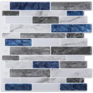 imageArt3d 10Sheet Peel and Stick Backsplash 12 in x 12in Dark Grey Marble DesignBlue Marble