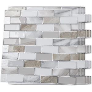 imageArt3d 10Piece Peel and Stick Backsplash Tile 12quot X 12quot SelfAdhesive Tile Sticker 10 TilesBeige  White