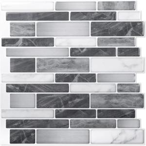 imageArt3d 10Piece Peel and Stick Backsplash Tile 12quot X 12quot SelfAdhesive Tile Sticker 10 TilesGreywhite