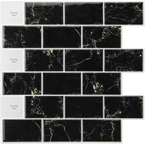 imageArt3d 10Sheet Peel and Stick Subway Backsplash 12 in x 12in Black Marble DesignBlack Marble