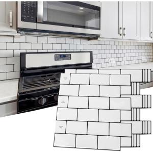 imageArt3d 10Sheet Peel and Stick Subway Backsplash 12 in x 12in Black Marble DesignWhiteblack Grout