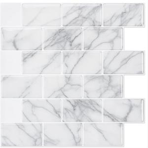 imageArt3d 10Sheet Peel and Stick Subway Backsplash 12 in x 12in White Marble DesignMarble