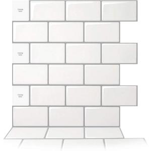 imageArt3d 10Sheet Peel and Stick Subway Backsplash 12 in x 12in White Marble DesignMono White with Gray Grout