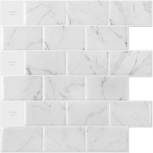 imageArt3d 10Sheet Peel and Stick Subway Backsplash 12 in x 12in White Marble DesignWhite Marble