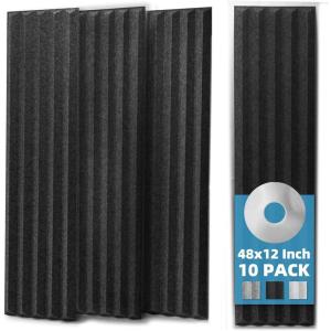 imageArt3d 10Pack Peel and Stick Acoustic Panels with Acrylic Tape  12 x 48 inches Self Adhesive Sound Absorbing Polyester Wall Panels for Home Office Studio BlackBlackpolyester