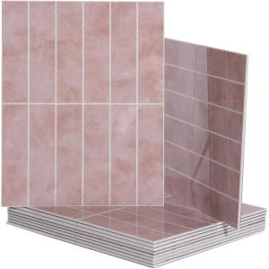 imageArt3d 10Sheet Faux Marble Peel and Stick Backsplash Tile for Kitchen Wall Bathroom Countertops 114 inch x 91 inch Stickon GlazedCeramic Finish Resist to Water Heat and Scratches Ash GreyPink