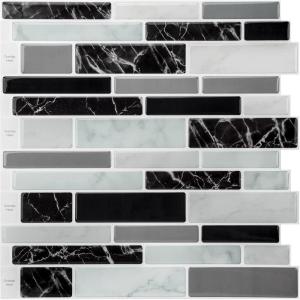 imageArt3d 10Sheet Peel and Stick Backsplash 12 in x 12in White Marble DesignBlack Marble