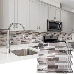 imageArt3d 10Sheet Peel and Stick Backsplash 12 in x 12in White Marble DesignBrown Marble