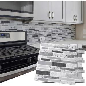 imageArt3d 10Sheet Peel and Stick Backsplash 12 in x 12in White Marble DesignGray
