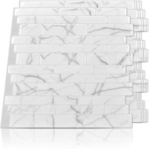 imageArt3d 10Sheet Peel and Stick Backsplash 12 in x 12in White Marble DesignWhite Marble