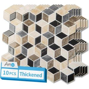 imageArt3d 10Sheet Peel and Stick Backsplash Tiles 12x12 Inch SelfAdhesive 3D Wall Tiles for Kitchen Bathroom Countertop  Thickened Waterproof Design White ampamp BlackEspresso Brown