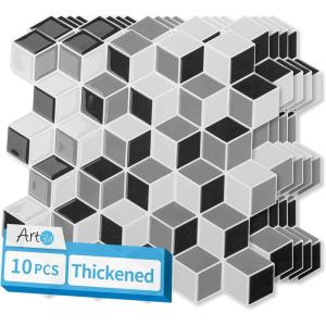 imageArt3d 10Sheet Peel and Stick Backsplash Tiles 12x12 Inch SelfAdhesive 3D Wall Tiles for Kitchen Bathroom Countertop  Thickened Waterproof Design White ampamp BlackWhiteBlack