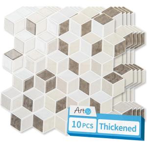 imageArt3d 10Sheet Peel and Stick Backsplash Tiles 12x12 Inch SelfAdhesive 3D Wall Tiles for Kitchen Bathroom Countertop  Thickened Waterproof Design White ampamp BlackLight Brown