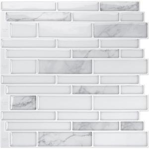 imageArt3d 10Sheet Premium Stick On Kitchen Backsplash Tiles 12quotx12quot Peel and Stick Self Adhesive Wall Tiles White Marble DesignWhite