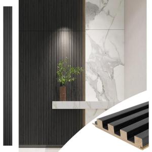 imageArt3d Slat Wood Wall Paneling for Interior and Ceiling Decoration  Pack of 4pcs  1pc EndTrim Size 108 x 57in BlackBlack