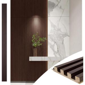 imageArt3d Slat Wood Wall Paneling for Interior and Ceiling Decoration  Pack of 4pcs  1pc EndTrim Size 108 x 57in BlackSmoked Oak