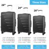 imageArt3d Lightweight PP Luggage 3 Piece Set Lock Spinner with ImpactResistant Design for Business and VacationBlack