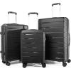 imageArt3d Lightweight PP Luggage 3 Piece Set Lock Spinner with ImpactResistant Design for Business and VacationBlack