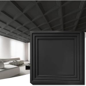 imageArt3d 12Pack 2424 Inch PVC Waterproof Drop Ceiling Tiles for Home Dcor  2x2 ft 3D Modern Ceiling Panel for Suspended Grid BlackBlack
