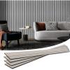 imageArt3d 4Piece Wood Slat Acoustic Panels for Stylish Decor and Noise Reduction 3D Textured Panel for Ceiling and Wall White ElmBrushed Silver