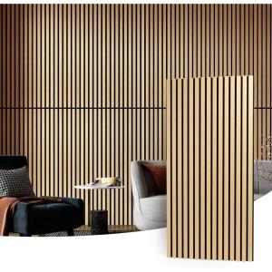 imageArt3d 2 Wood Slat Acoustic Panels for Wall and Ceiling  3D Fluted Sound Absorbing Panel with Wood Finish  Matte BlackOak