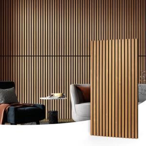 imageArt3d 2 Wood Slat Acoustic Panels for Wall and Ceiling  3D Fluted Sound Absorbing Panel with Wood Finish  Matte BlackTeak