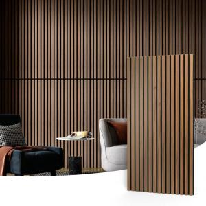 imageArt3d 2 Wood Slat Acoustic Panels for Wall and Ceiling  3D Fluted Sound Absorbing Panel with Wood Finish  Matte BlackWalnut