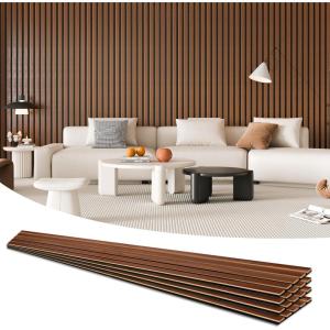 imageArt3d 4Piece Wood Slat Acoustic Panels for Stylish Decor and Noise Reduction 3D Textured Panel for Ceiling and Wall White ElmDark Walnut