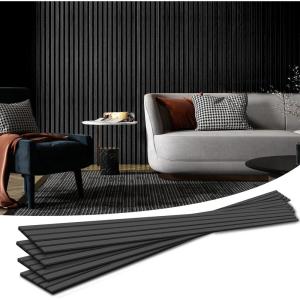 imageArt3d 4Piece Wood Slat Acoustic Panels for Stylish Decor and Noise Reduction 3D Textured Panel for Ceiling and Wall White ElmMatte Black