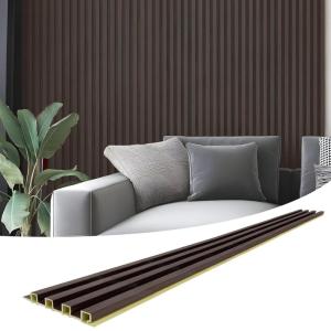imageArt3d 8Pack 96 x 6in WPC Acoustic Slat Wall Panel for Modern Interior Decor TV Background Living Room Matte BlackWalnut